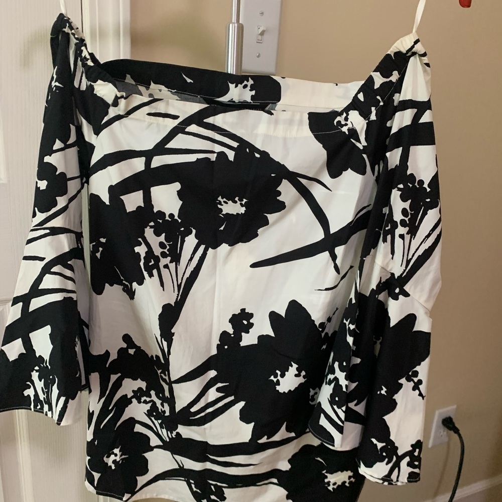 WHBM off the shoulder top, black and cream
